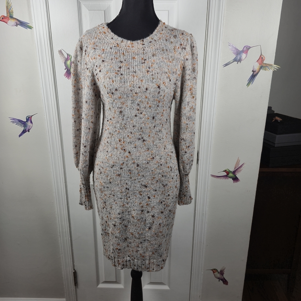 Melonie T Tweed Bodycon Knit Dress PS Puff Sleeve Preppy Cottagecore